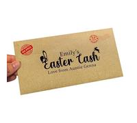 Personalised Bunny Money Envelope - Easter Cash Gift Holder for Kids, Grandchildren & Family - Custom Name Easter Bunny Bucks Money Card Alternative - Rustic Brown Recycled Eco DL Envelopes