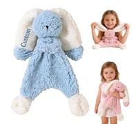 Personalised Bunny Security Blanket with Embroidery Text, Baby Comforter with Ringbell, Soft Glutinous Lamb Wool Sleep Soother for Newborns Infants Toddlers, Gifts for Baby Shower Birthday Easter (D)