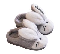 Personalised Bunny Slippers with Customized Text, Embroidered Name And Winter Bunny Home Warm Children's Cotton Slippers (Gray, One Size, Big Kid, One Size, Alpha, UK Footwear Size System, Wide)