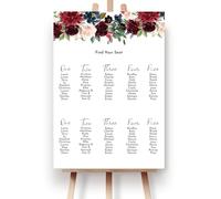 Personalised Burgundy and Navy Wedding Seating Plan - Dark Red Floral Table Chart - Botanical Wedding Reception Sign, A3, A2, A1, Premium Foamboard