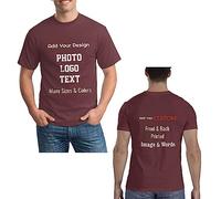 Personalised Burgundy T Shirts for Men, Custom Short Sleeve Tee Shirts with Your Own Logo Image Text, Customised Team Shirt for Business Family Party, Wine Red, S