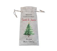 Personalised Burlap Bottle Gift Bag | Christmas Wine Bottle Bag | Custom Printed with Recipient Names and From Message