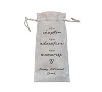 Personalised Burlap Bottle Gift Bag | Happy Retirement New Chapter Wine Tote Holder with Custom Name