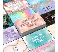Personalised Business Cards 500 PCS Double Sided, Custom Cards with Logo Photo Text 3.5"x2" Waterproof Glitter Marbling Template