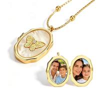 Personalised Butterfly 1-2 Photo Locket Necklace for Women, Oval Pendant | Custom Picture Lockets Memorial Anniversary Birthday Graduation Mother's Day, Her Wife Mother Daughter