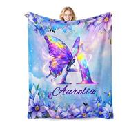 Personalised Butterfly Baby Name Blanket, Custom Blankets and Throws with Name for Kids Girls Boys, Customised Butterfly Toddler Blanket Gifts for Christmas Birthday Baby Shower(Purple butterfly)