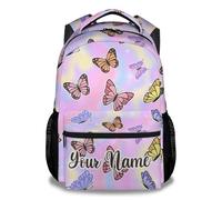 Personalised Butterfly Backpack for Kids Girls, 17" Cute Cartoon Backpack for School, Custom Large Capacity Book Bag for Students, School Bag Gifts for Butterfly Lovers