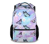 Personalised Butterfly Backpack for Kids Girls, 17" Cute Cartoon Backpack for School, Custom Large Capacity Book Bag for Students, School Bag Gifts for Butterfly Lovers