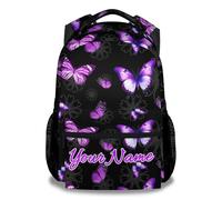 Personalised Butterfly Backpack for Kids Girls, 17" Cute Cartoon Backpack for School, Custom Large Capacity Book Bag for Students, School Bag Gifts for Butterfly Lovers