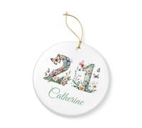 Personalised Butterfly Floral Birthday Ornament, Milestone Ages 13-90, 7.5cm Display Keepsake (21st Birthday)