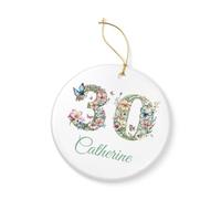 Personalised Butterfly Floral Birthday Ornament, Milestone Ages 13-90, 7.5cm Display Keepsake (30th Birthday)