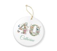 Personalised Butterfly Floral Birthday Ornament, Milestone Ages 13-90, 7.5cm Display Keepsake (40th Birthday)