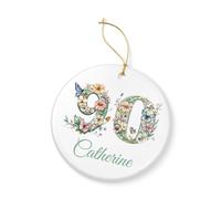 Personalised Butterfly Floral Birthday Ornament, Milestone Ages 13-90, 7.5cm Display Keepsake (90th Birthday)