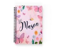 Personalised Butterfly Pattern with Any Name, Gift for Girls, Back to School, Birthday, A5 Notebook, Personal Diary, Blank Diary.