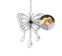 Personalised Butterfly Suncatcher with Picture Inside Ornament for Window Car Hanging Home Décor Custom Photo Sun Catcher with Prism Crystal Rainbow Maker for Ceiling Indoor Decoration Memorial Gifts
