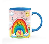 Personalised Butterfly with Rainbow Cloud Art A Hug in a Mug Just for You Coffee Tea Daily use Mug Long Distance,Lockdown, Quarantine Birthday Ceramic Cup Mug. (Blue Inside and Handle)