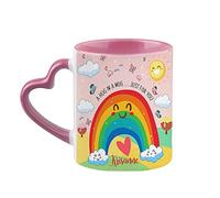 Personalised Butterfly with Rainbow Cloud Art A Hug in a Mug Just for You Coffee Tea Daily use Mug Long Distance,Lockdown, Quarantine Birthday Ceramic Cup Mug. (Pink Heart Handle)
