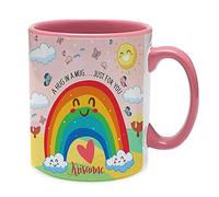 Personalised Butterfly with Rainbow Cloud Art A Hug in a Mug Just for You Coffee Tea Daily use Mug Long Distance,Lockdown, Quarantine Birthday Ceramic Cup Mug. (Pink Inside and Handle)