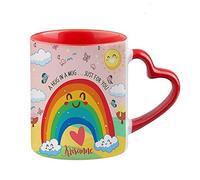 Personalised Butterfly with Rainbow Cloud Art A Hug in a Mug Just for You Coffee Tea Daily use Mug Long Distance,Lockdown, Quarantine Birthday Ceramic Cup Mug.(Red Heart Handle)