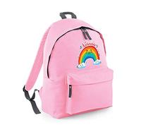 Personalised Butterfly with Rainbow Cloud Art Fashion Backpack Girls/Kids Back to School Rucksacks Shoulder Bag Birthday Present (Classic Pink Graphite Grey)