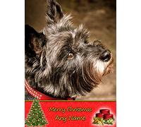 Personalised Cairn Terrier Dog Christmas Card (Merry Christmas, Any Name) - Custom Xmas Card for Him or Her Male Female Kids Boys Girls