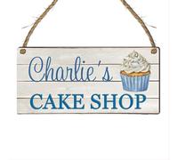 Personalised Cake Shop Sign - Custom Wooden Plaque for Children - Personalised Bakery Decor for Play Kitchens - MDF Wood for Indoor Use Only (Blue)