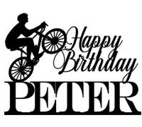 Personalised Cake Topper - Any Name Custom Birthday Cake Topper - Double-Sided Glitter Card Topper - 350gsm Cardstock - Cycling Themed Cake Decoration1-PINK