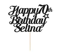 Personalised Cake Topper Cake Decorations Happy Birthday Cake Topper Double Sided Glitter Cake Toppers with Any Name Age for 1st 10th 20th 30th 40th 50th 60th Party Supplies (Black)