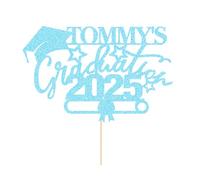 Personalised Cake Topper Congrats Graduation Class of 2025 Double Sided Glitter Card Customized Any Name(Baby Blue)