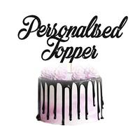 Personalised Cake Topper | Custom Any Occasion Cake Decorations | Double Sided Glitter Card Text Customized Any Word | Multicolour Glitter Birthday or Wedding Party Decoration (Black)