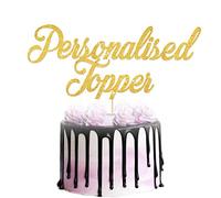 Personalised Cake Topper | Custom Any Occasion Cake Decorations | Double Sided Glitter Card Text Customized Any Word | Multicolour Glitter Birthday or Wedding Party Decoration (Gold)