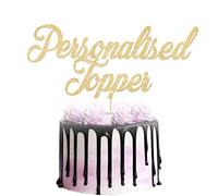 Personalised Cake Topper | Custom Any Occasion Cake Decorations | Double Sided Glitter Card Text Customized Any Word | Multicolour Glitter Birthday or Wedding Party Decoration (Champagne Gold)