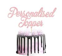 Personalised Cake Topper | Custom Any Occasion Cake Decorations | Double Sided Glitter Card Text Customized Any Word | Multicolour Glitter Birthday or Wedding Party Decoration (Baby Pink)