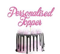 Personalised Cake Topper | Custom Any Occasion Cake Decorations | Double Sided Glitter Card Text Customized Any Word | Multicolour Glitter Birthday or Wedding Party Decoration (Pink)