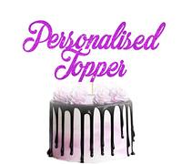 Personalised Cake Topper | Custom Any Occasion Cake Decorations | Double Sided Glitter Card Text Customized Any Word | Multicolour Glitter Birthday or Wedding Party Decoration (Purple)