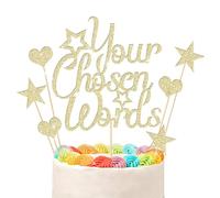 Personalised Cake Topper | Customized Birthday Cake Decorations. Double Sided Glitter Card Text Customized | Birthday or Wedding Party Multicolour Glitter Cake Decoration(Champagne Gold)