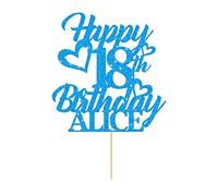 Personalised Cake Topper Happy Birthday Cake Topper for 1st 2nd 3rd 13th 18th 21st 30th 40th 50th Multicoloured Glitter Party Supplies (Blue)