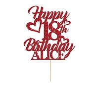 Personalised Cake Topper Happy Birthday Cake Topper for 1st 2nd 3rd 13th 18th 21st 30th 40th 50th Multicoloured Glitter Party Supplies (Red)