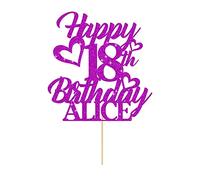 Personalised Cake Topper Happy Birthday Cake Topper for 1st 2nd 3rd 13th 18th 21st 30th 40th 50th Multicoloured Glitter Party Supplies (Purple)