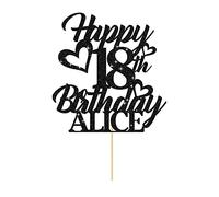 Personalised Cake Topper Happy Birthday Cake Topper for 1st 2nd 3rd 13th 18th 21st 30th 40th 50th Multicoloured Glitter Party Supplies (Black)