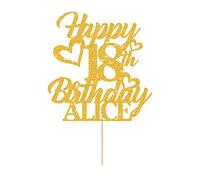 Personalised Cake Topper Happy Birthday Cake Topper for 1st 2nd 3rd 13th 18th 21st 30th 40th 50th Multicoloured Glitter Party Supplies (Gold)
