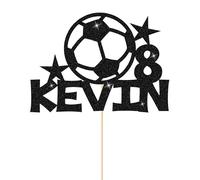 Personalised Cake Toppers Football Cake Topper for Kids Boys Football Cake Decorations Glitter Cake Toppers Gifts for Men with Any Age & Name for Son Football Lovers(Black)
