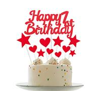 Personalised Cake Toppers for Baby Girl 1st Birthday - Red Glitter Decoration for Cupcakes & Cakes