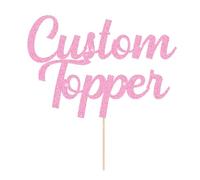 Personalised Cake Toppers Happy Birthday Wedding Anniversary Cake Topper Cake Decorations with Any Text Double Sided Glitter Cake Topper for Graduation Christmas Baby Shower(Baby Pink)