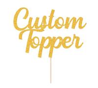 Personalised Cake Toppers Happy Birthday Wedding Anniversary Cake Topper Cake Decorations with Any Text Double Sided Glitter Cake Topper for Graduation Christmas Baby Shower(Gold)