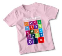 Personalised Calculator Math Kids T-Shirt Custom Name Boys Girls Education National Numeracy Number Day Maths Day Graphic Childrens Tee STEM Learning 14-15 Years Light Pink