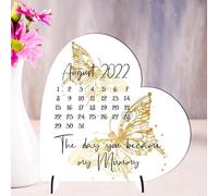 Personalised Calendar Heart Plaque | Custom Date Gift | Butterfly Design Keepsake | Special Day Reminder | Sentimental Mum Gift, New Baby New Mum Gift (Gold, MDF Wood - Small 8.5cm x 8.0cm)