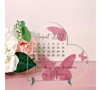 Personalised Calendar Heart Plaque | Custom Date Gift | Butterfly Design Keepsake | Special Day Reminder | Sentimental Mum Gift, New Baby New Mum Gift (Pink, Acrylic - Medium 13.5cm x 13.0cm)