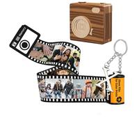 Personalised Camera Film Roll Keyring, With Keyring Lette And Wooden Camera Packaging Box,Mini Scrapbook Keychain,Gifts For Dad,Mom,Husband,Wife,Couple,Friends,Birthday,Wedding,Valentine'S Day