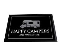 Personalised Camper Van Black Happy Campers printed Door mat 60 x 40cm